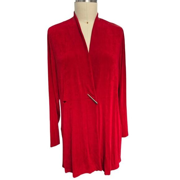 NWT Chico's Travelers Acetate Side Slit Jacket Enamel Red Sz 3 Cruise Vacation - Picture 2 of 7